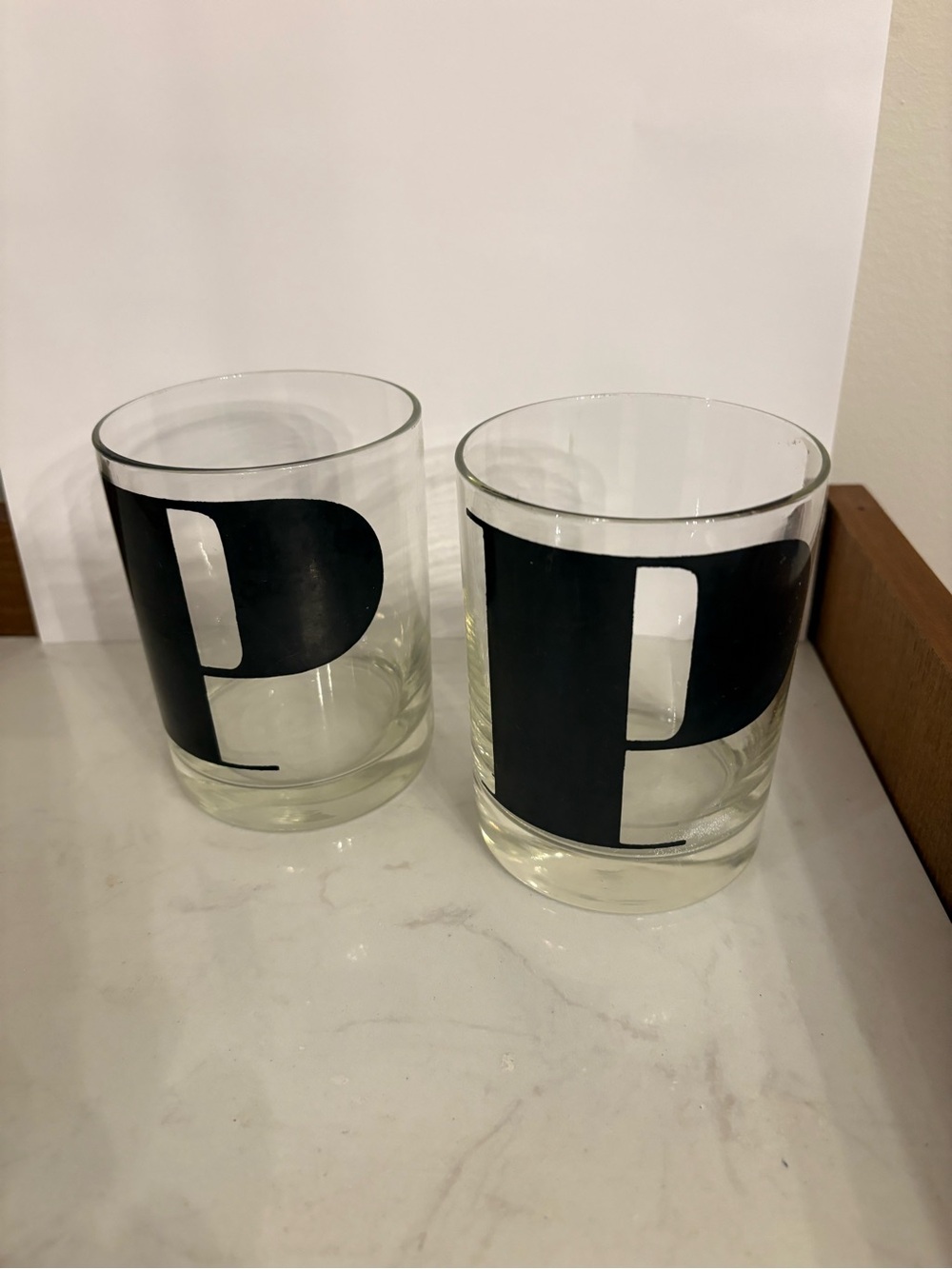 Retro Barware- Monogrammed Letter P Glass Tumbler — Set of 2. 1970’s